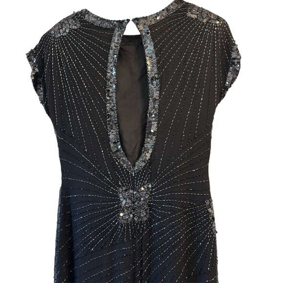 Vintage 80's Oleg Cassini Silk Beaded Sequined Long Evening Gown Black Size 8 - Picture 5 of 16